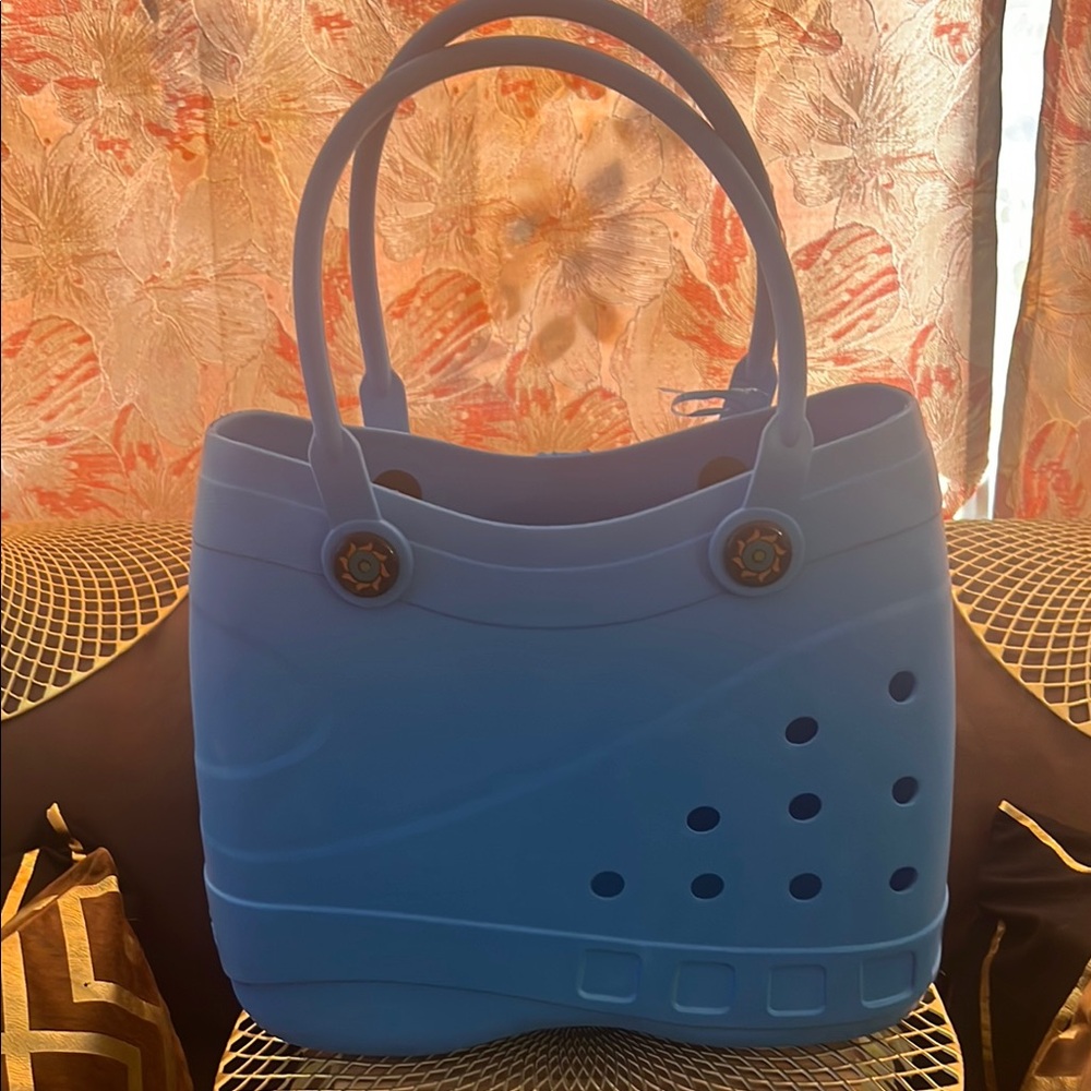 Sky Blue Tote with Structured Design and Perforations